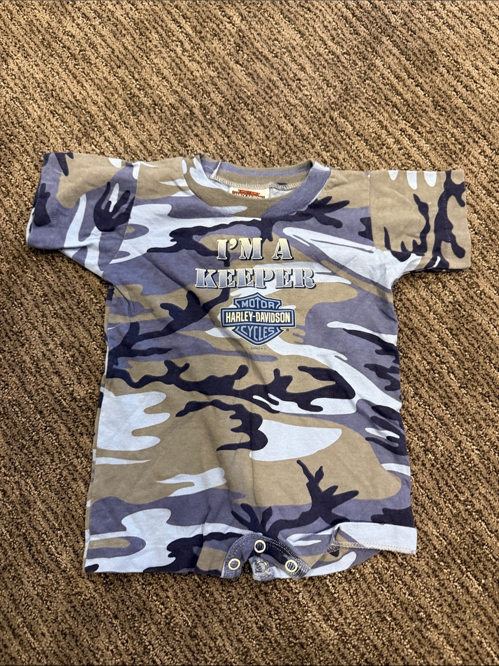 Harley-Davidson Kids Blue and Olive Camo "I'm A Keeper" Short Sleeve Tee